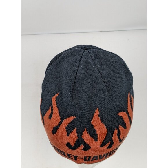2006 Harley-Davidson Flame Fire Beanie Black Orange Men Vintage Y2k 00s Hat Bike - Picture 5 of 10